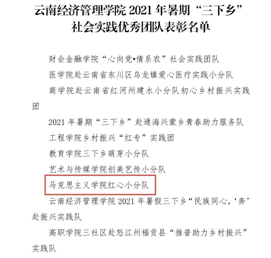 喜讯！我院获得“云南经济管理学院2021年暑期‘三下乡’暨思政课社会实践活动”先进集体和个人等多项荣誉 第 6 张